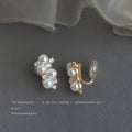 Gold-Tone Pearl Crystal Cluster Earrings Stud and Clip-On view 6