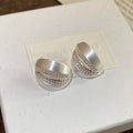 Brushed Metal Crystal Stripe Stud Earrings in Two Tones view 7