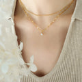 Gold Double Layer Necklace Oval Link Chain CZ Pendant view 6