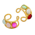 Gold Open Ring With Green White Red Glass Cabochons view 5
