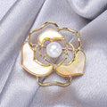 Openwork Camellia Brooch With White Pearl and Gold Tone Petals view 3