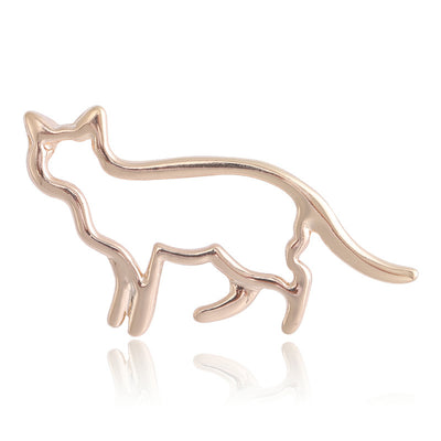 Main front view of Minimal Outline Cat Brooch In Polished Gold And Silver Tones