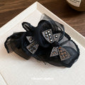Black Layered Organza Bow Hair Claw With Crystal Triangle Details view 2
