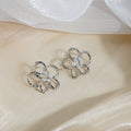 Silver Hammered Open Flower Stud Earrings Pearl Center view 1