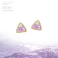 Gold-Tone Triangle Clear Lavender Glass Crystal Stud Earrings view 4