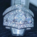 Silver Tone Round Crystal Layered Ring Set Statement Jewelry view 1