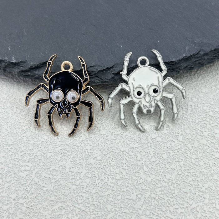Halloween Skull Spider Charm Pendant Enamel Two Colors