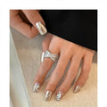 Silver Crossed Baguette Pave Crystal Open Ring Wide Band view 4