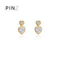 Gold Silver Double Heart Halo Zircon Drop Stud Earrings view 2