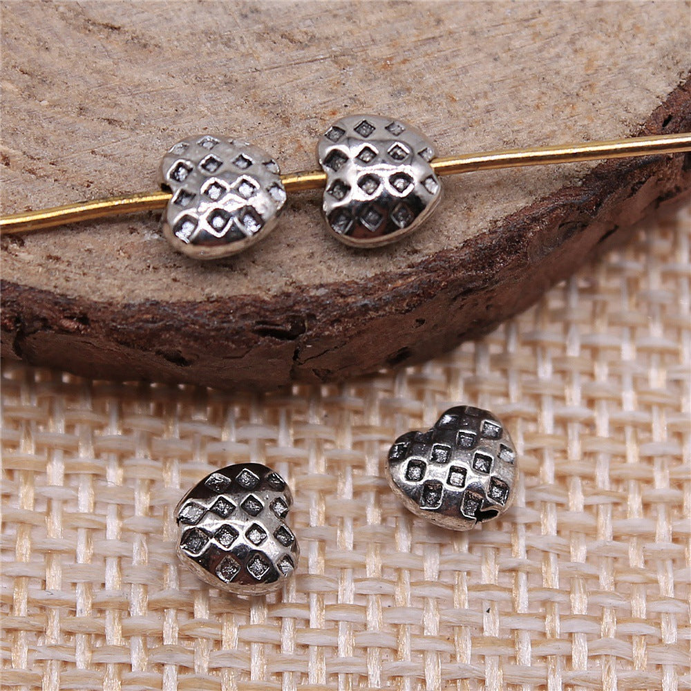 6x5x3mm 0.4g Antique Silver Zinc Alloy Dotted Heart Loose Metal Beads for DIY Jewelry Making