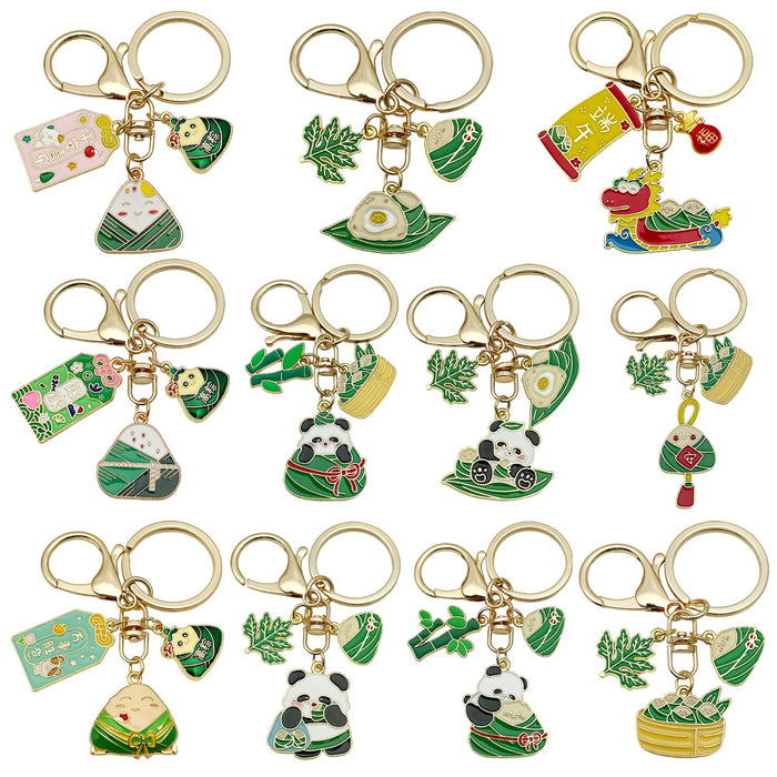 Panda and Rice Dumpling Festival Enamel Keychains, 4 Styles