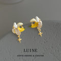 Gold Tone Yellow Banana White Peel And Clear Stone Stud Earrings view 4