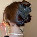 Black Rhinestone Fabric Bow Hair Claw Clip for Updos view 1