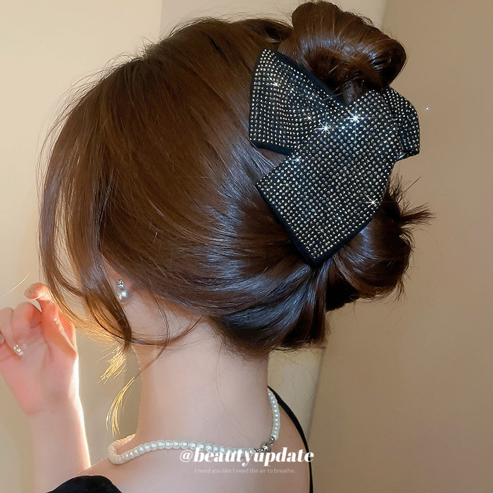 Black Rhinestone Fabric Bow Hair Claw Clip for Updos
