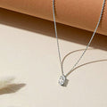 Silver Oval Clear CZ Solitaire Pendant Necklace Chain view 2