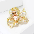 Gold Yellow Champagne Pearl Butterfly Rhinestone Brooch view 3