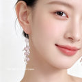 Pink Crystal Pearl Cluster Tassel Drop Earrings Pair view 2