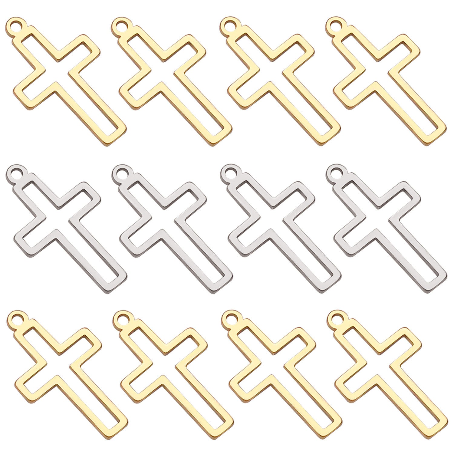 Stainless Steel Hollow Cross Charm Pendant for DIY Necklace Bracelet Keychain