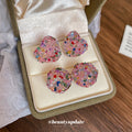 Round Pink Multicolor Crystal Confetti Stud Earrings view 3