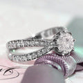 Gold Silver Cross Band Round CZ Solitaire Fashion Ring view 1