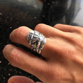 Antique Silver Peony Flower Leaf Open Adjustable Ring view 3