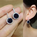 Round Solitaire Halo Long Drop Earrings In Four Stone Colors view 2