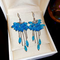 Blue Crystal Petal and Chain Fringe Hook Earrings with Polished Details view 7