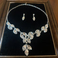 Blue Crystal Floral Necklace and Stud Earring Set With Metal Details view 4