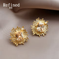 Gold Tone Champagne Rectangular Stone Sunburst Stud Earrings view 4