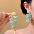 Colorful Sculpted Flower Tassel Statement Stud Earrings view 4