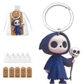 Blue Hooded Reaper Wooden Keychain Skull Staff Charm view 2