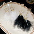 Crystal Heart Long Drop Earrings With Black Or White Feathers view 4