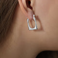 Ribbed Square Geometric Hoop Earrings Gold and Steel Finish view 6