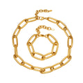 Chunky Paperclip Link Necklace Bracelet Gold Steel view 5