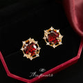 Wine Red Oval Crystal Butterfly Frame Stud Earrings Gold view 1