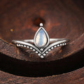 Antique Silver V Band Teardrop Moonstone Ring Sizes 6-10 view 5