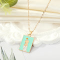 Gold Tone Rectangular Painted Portrait Pendant Necklaces view 3