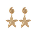 Gold and Silver Shell Top Starfish Dangle Earrings view 6