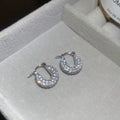 Crystal Pave U Shaped Hoop Earrings in Gold and Silver view 7