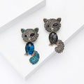 Crystal Cat Brooch with Curled Tail in Blue or Gray view 2
