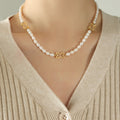Freshwater Pearl Necklace Gold Open Star Links 40cm Chain view 6