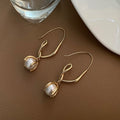 Gold Hook Pearl Cage Drop Earrings Polished Metal Jewelry view 6