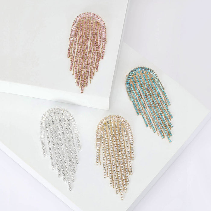 Crystal Arch Brooch With Long Graduated Fringe in Four Colors