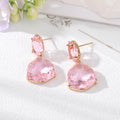 Gold Tone Fan Shape Faceted Crystal Drop Stud Earrings view 5