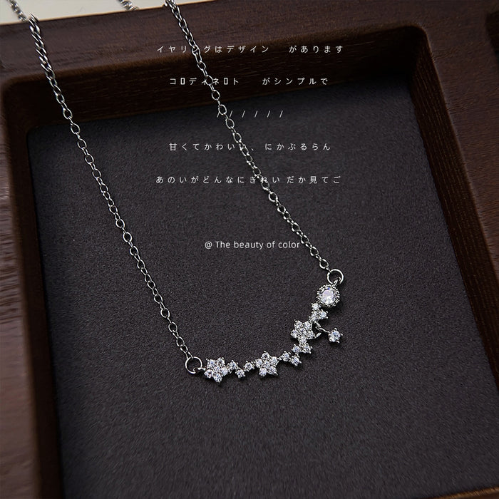 Silver Tone Clear Stone Crescent Star And Spiral Pendant Necklaces