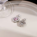 Pink Heart Pearl Look Double Halo Dangle Stud Earrings view 4