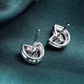 Crystal Cat Face Stud Earrings in Silver Tone with Clear Crystal Details view 3