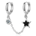 Silver Tone Linked Double Huggie Star Clear Stone Earrings view 5
