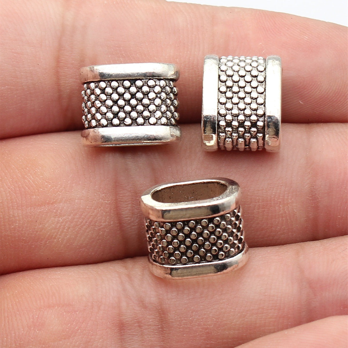 14x11x9.7mm 3.8g Antique Silver Zinc Alloy Oval Polka Dot Large Hole Beads for Bracelet Making