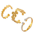 Flower Open Cuff Bangle Crystal Pave Tip Hinged Gold Bracelet view 5